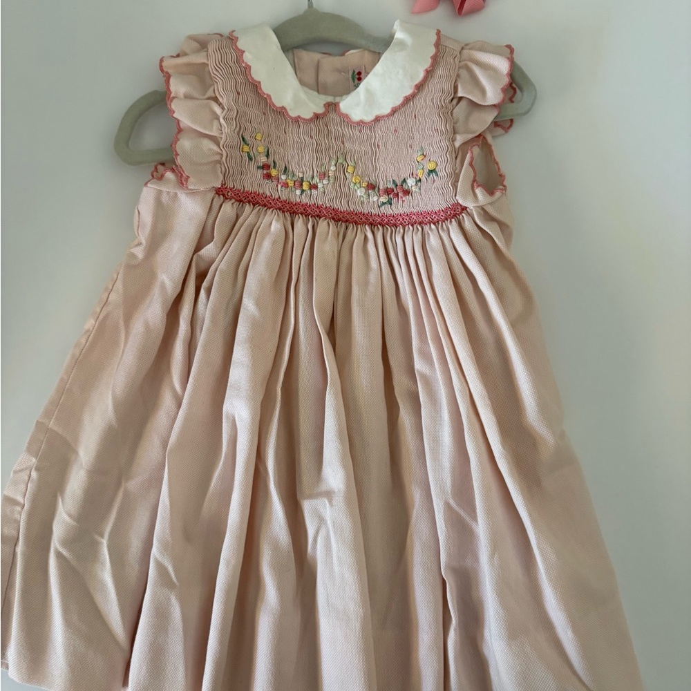 Bonpoint Pink Dress with Embroidered Floral Design